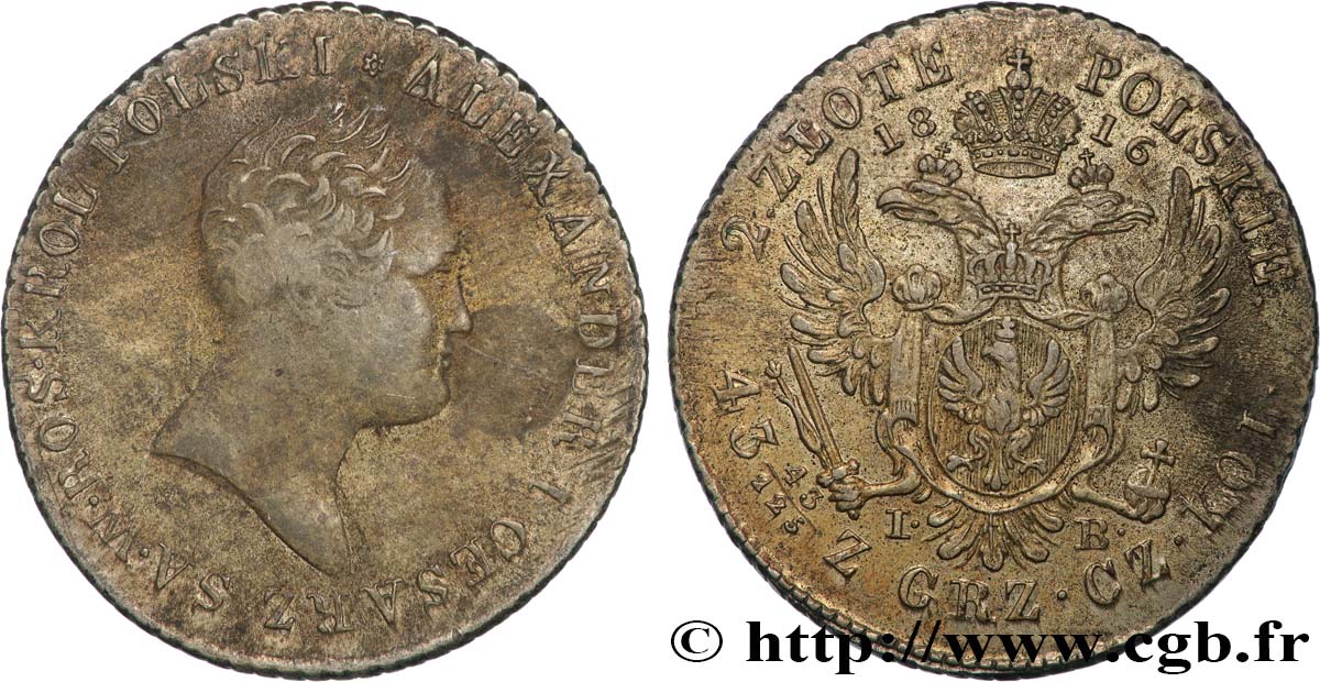 POLOGNE - ROYAUME DE POLOGNE - ALEXANDRE Ier 2 zlote 1816 Varsovie TB+/TTB 