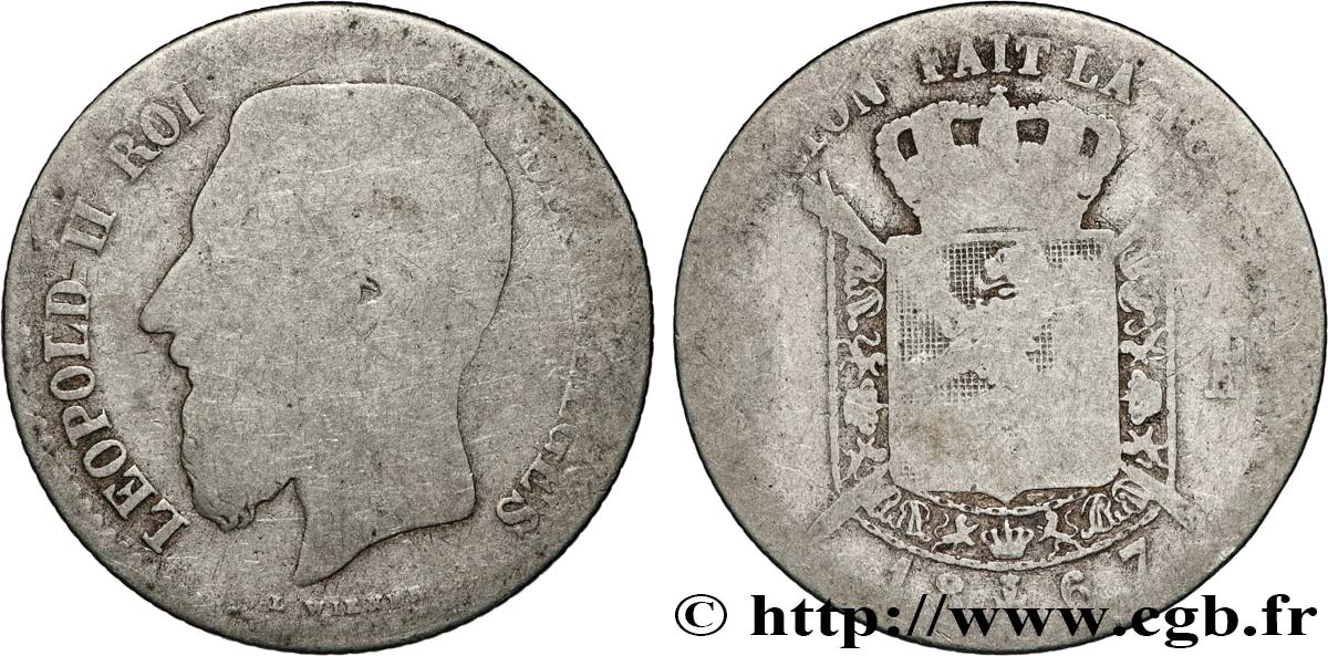 BELGIQUE 1 FRANC 1867 LEOPOLD II ARGENT