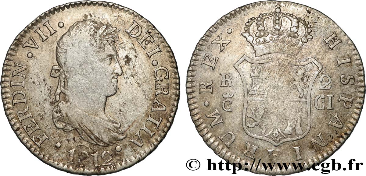 ESPAGNE 2 Reales Ferdinand VII 1812 Cadix TB+ 