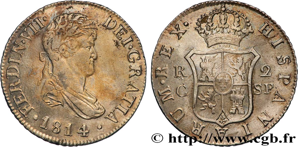 SPAIN - KINGDOM OF SPAIN - FERDINAND VII 2 Reales  1814 Catalogne VF 