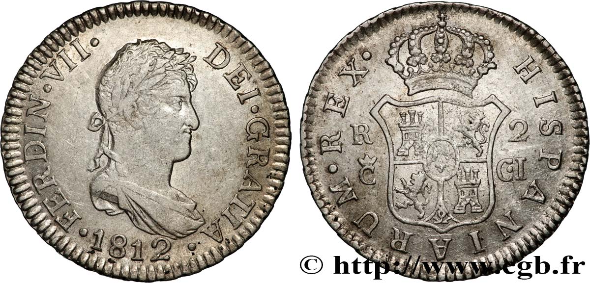 ESPAGNE 2 Reales Ferdinand VII 1812 Cadix TTB 