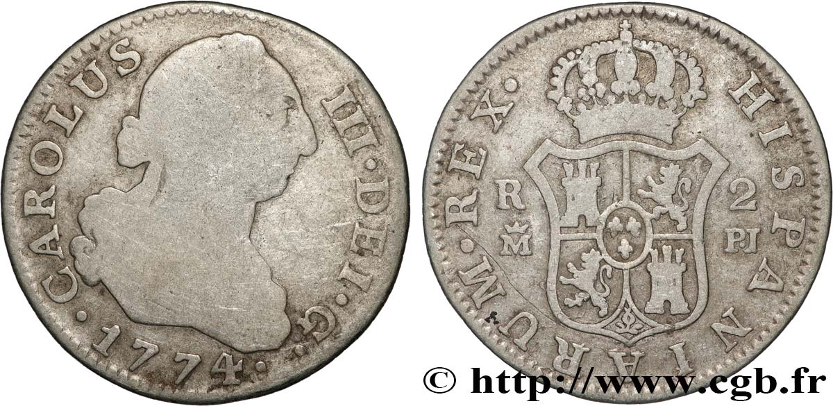 SPAIN 2 Reales Charles III 1774 Madrid VF 