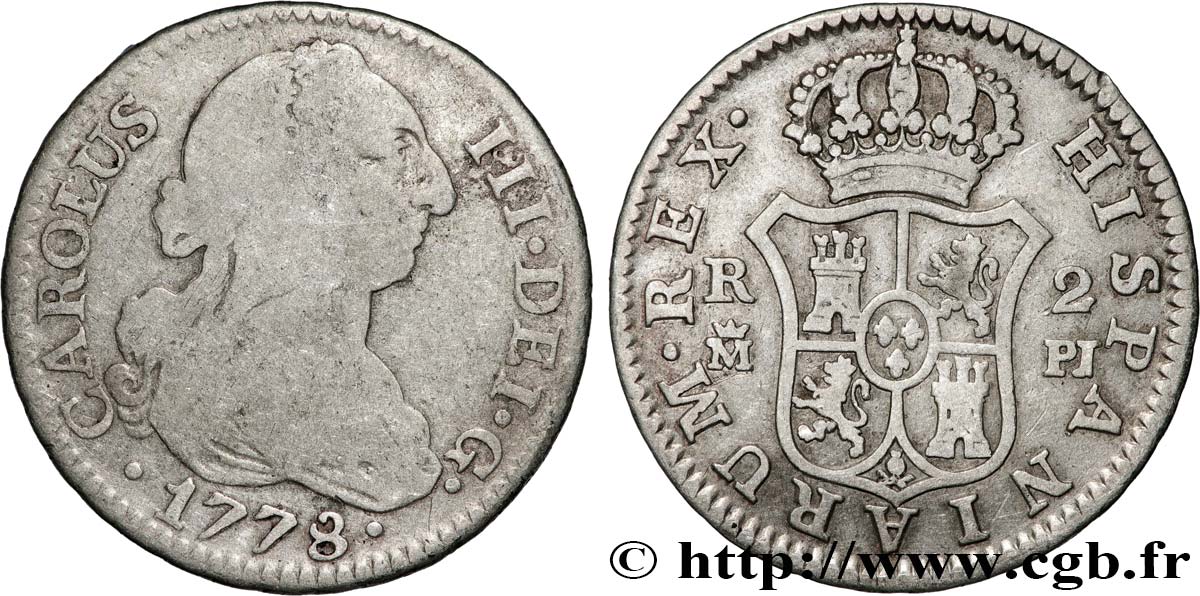 SPAGNA 2 Reales Charles III 1778 Madrid MB 