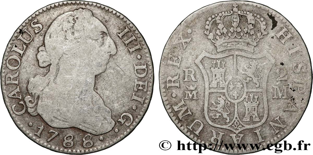 SPAGNA - REGNO DI SPAGNA - CARLO III 2 Reales  1788 Madrid MB 