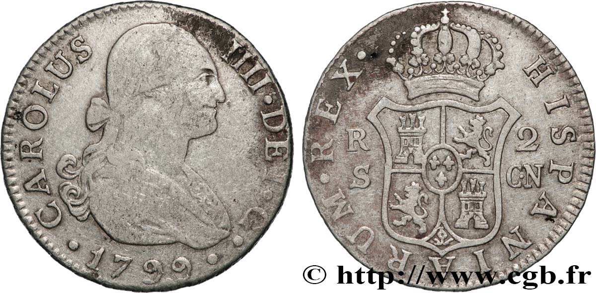 SPAIN 2 Reales Charles IV 1799 Séville VF 