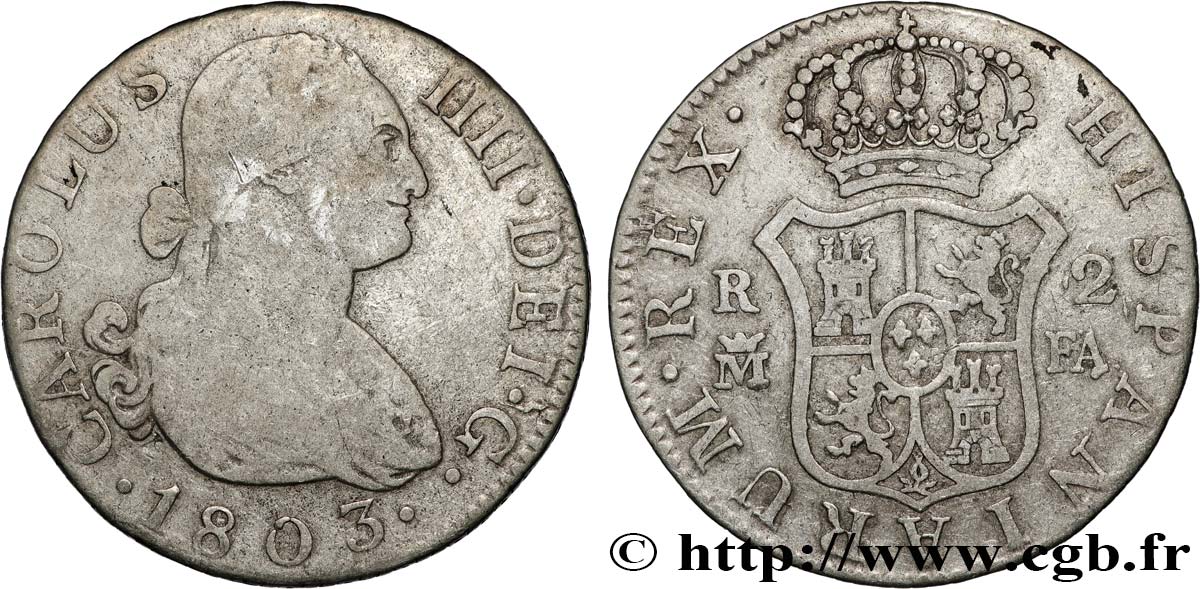SPANIEN 2 Reales Charles IV 1803 Madrid S 