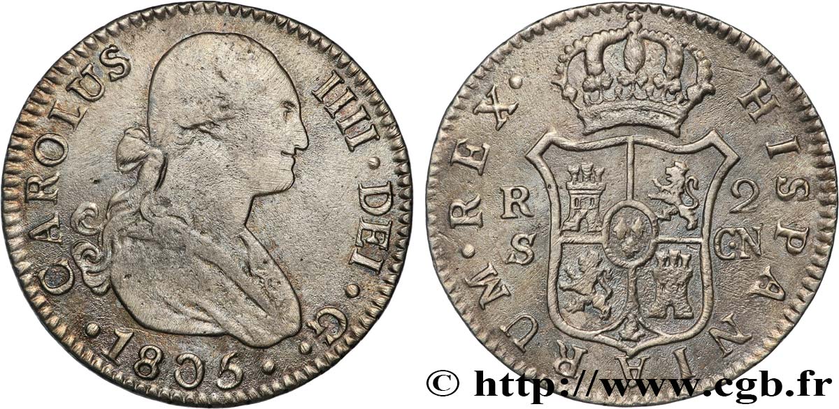 SPAIN 2 Reales Charles IV 1805 Séville VF 