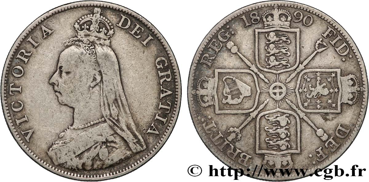 ROYAUME-UNI Double Florin Victoria 1890 Londres TB+ 