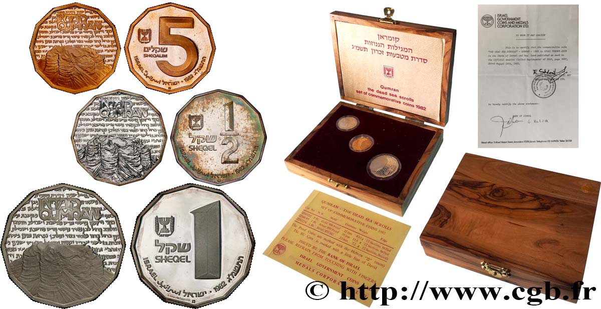 ISRAEL Série de 3 monnaies Qumran (or et argent) 1982  ST 