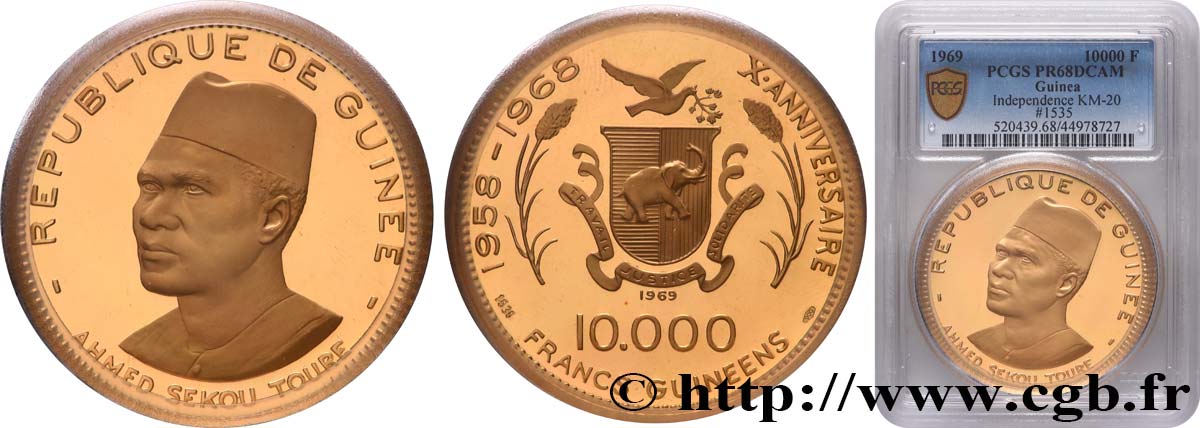 GUINÉE 10000 Francs Proof Ahmed Sekou Touré 1969  FDC68 PCGS