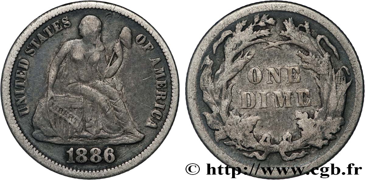 UNITED STATES OF AMERICA 1 Dime Liberté assise 1886 Philadelphie VF 