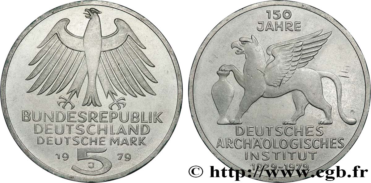 DEUTSCHLAND 5 Mark 150e anniversaire de l’Institut Archéologique Allemand Proof 1979 Hambourg  VZ 