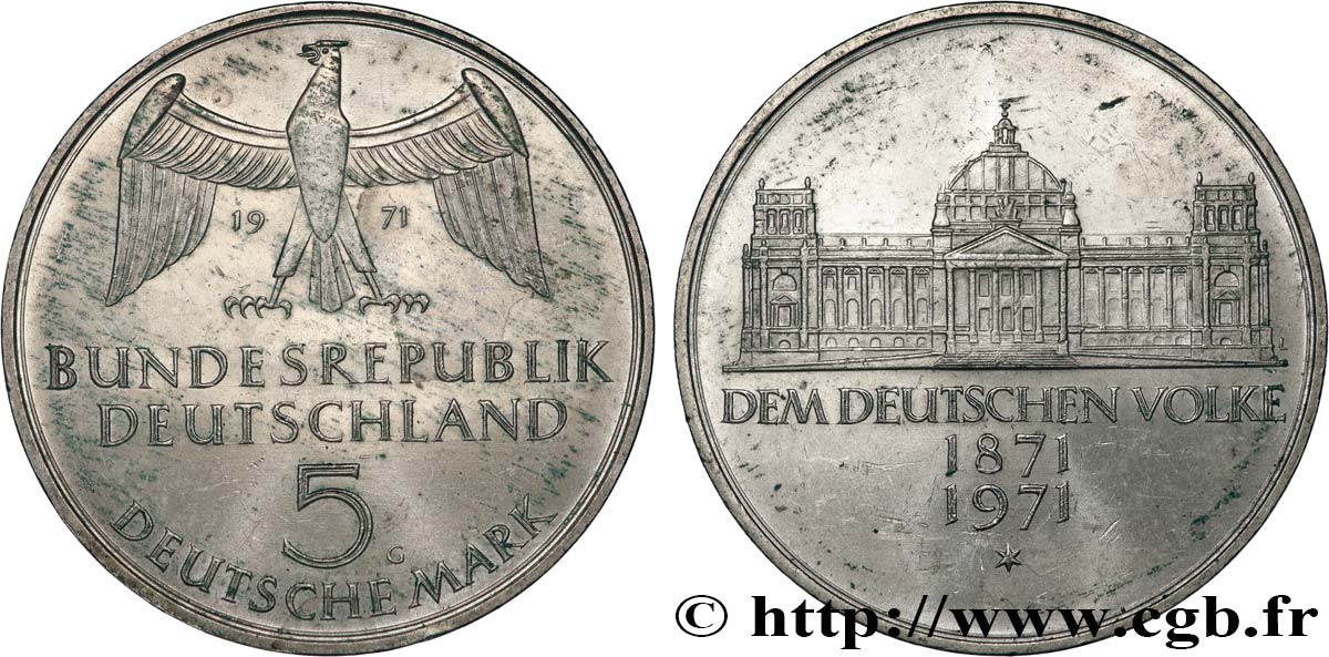ALEMANIA 5 Mark Centenaire du parlement allemand 1971 Karlsruhe EBC 