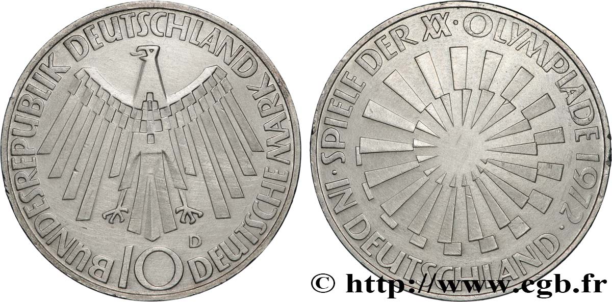 GERMANY 10 Mark XXe J.O. Munich “IN DEUTSCHLAND” 1972 Munich MS 