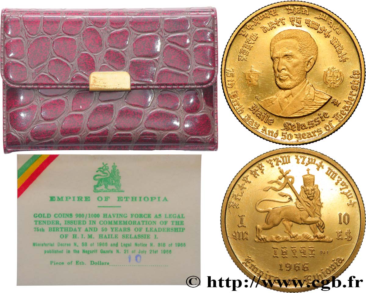 ETIOPIA 10 Dollars Proof empereur Hailé Sélassié 1966  SC 