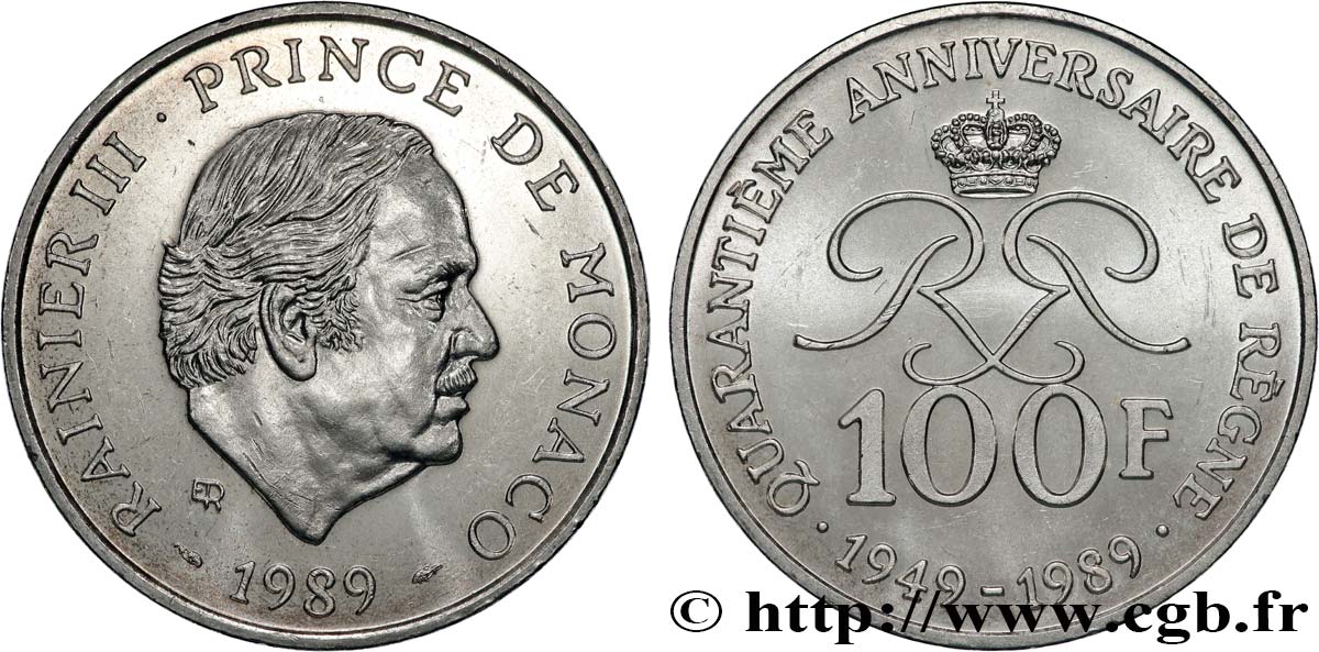 MONACO 100 Francs Rainier III 40e anniversaire de règne 1989 Paris MS 