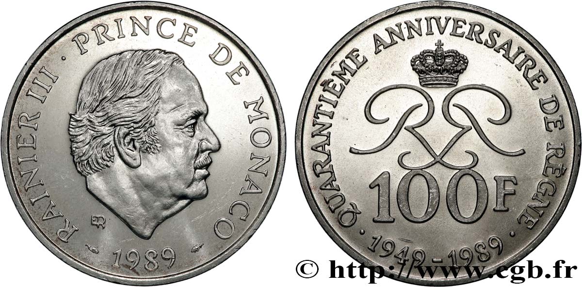 MONACO 100 Francs Rainier III 40e anniversaire de règne 1989 Paris MS 