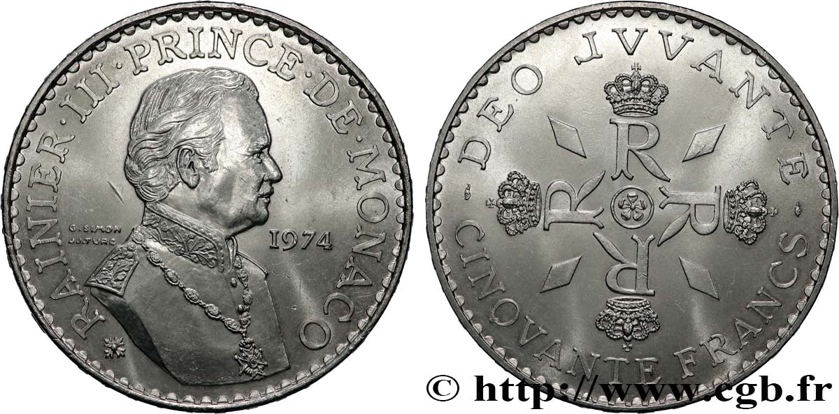 MONACO 50 Francs Rainier III 1974 Paris MS 