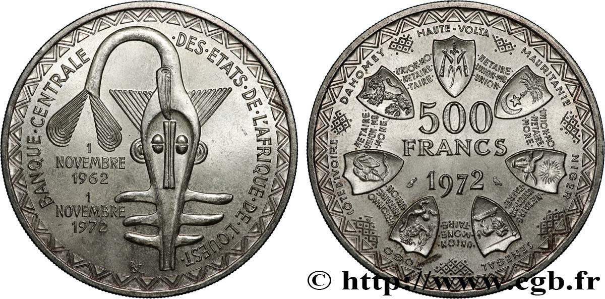 ÉTATS DE L AFRIQUE DE L OUEST (BCEAO) 500 Francs BCEAO 1972 Paris SPL 