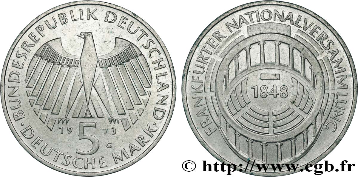 GERMANIA 5 Mark Parlement de Francfort 1973 Karlsruhe MS 