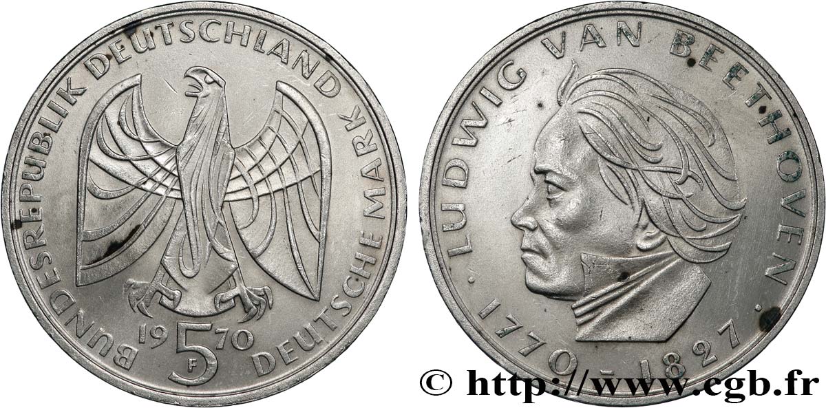 ALLEMAGNE 5 Mark 200e anniversaire de la naissance de Beethoven 1970 Stuttgart  SUP 