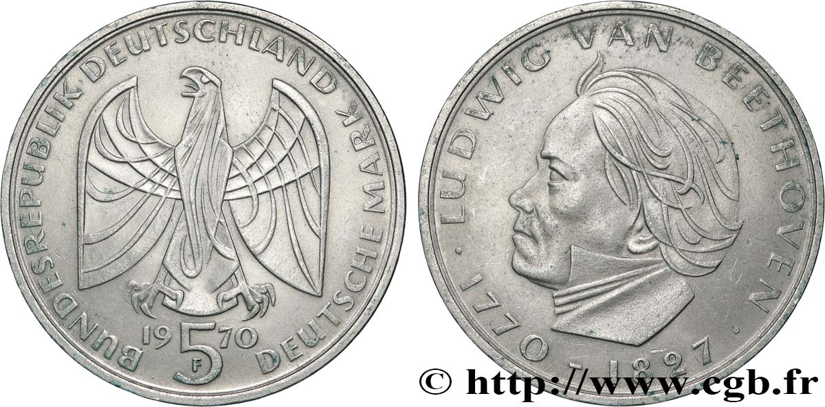 ALLEMAGNE 5 Mark 200e anniversaire de la naissance de Beethoven 1970 Stuttgart  SUP 