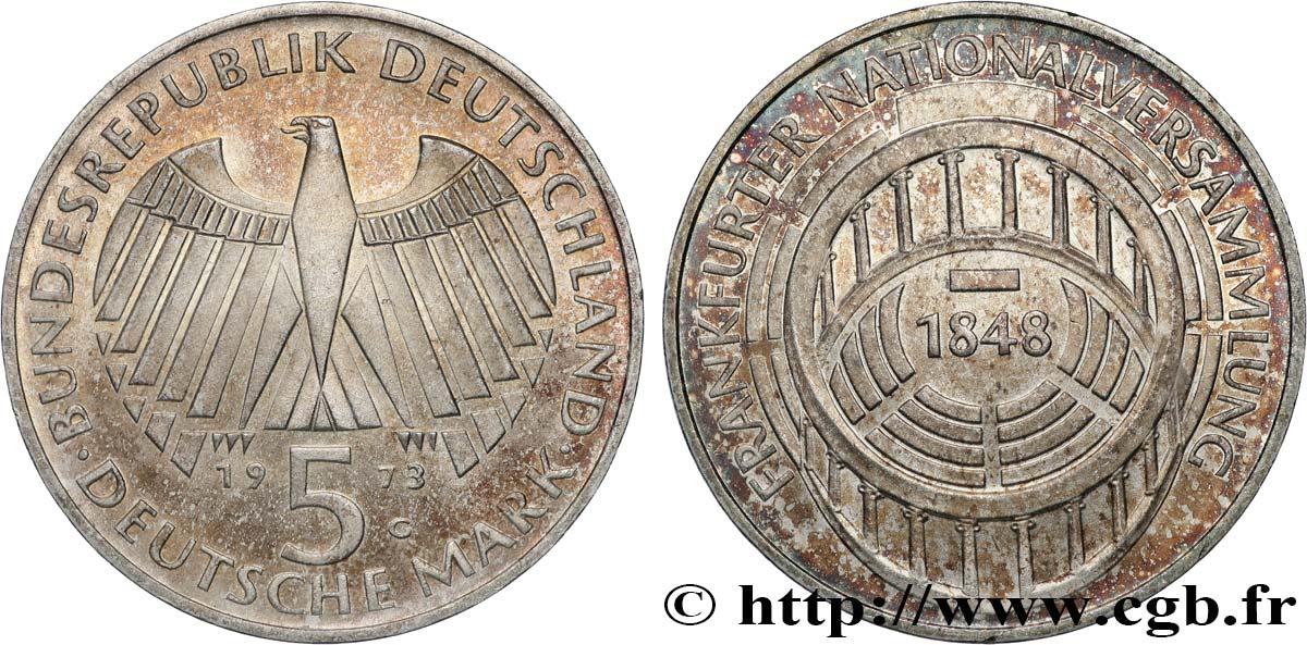 ALLEMAGNE 5 Mark Parlement de Francfort 1973 Karlsruhe SPL 