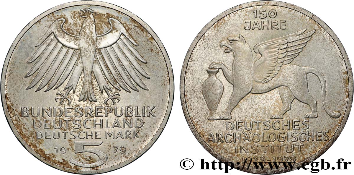 ALLEMAGNE 5 Mark 150e anniversaire de l’Institut Archéologique Allemand Proof 1979 Hambourg  SUP 