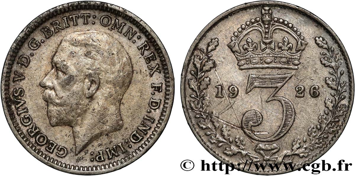 ROYAUME-UNI 3 Pence Georges V 1926  TTB 