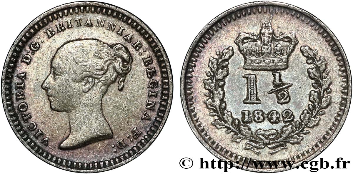 ROYAUME-UNI 1 1/2 Pence Victoria 1842  TTB 