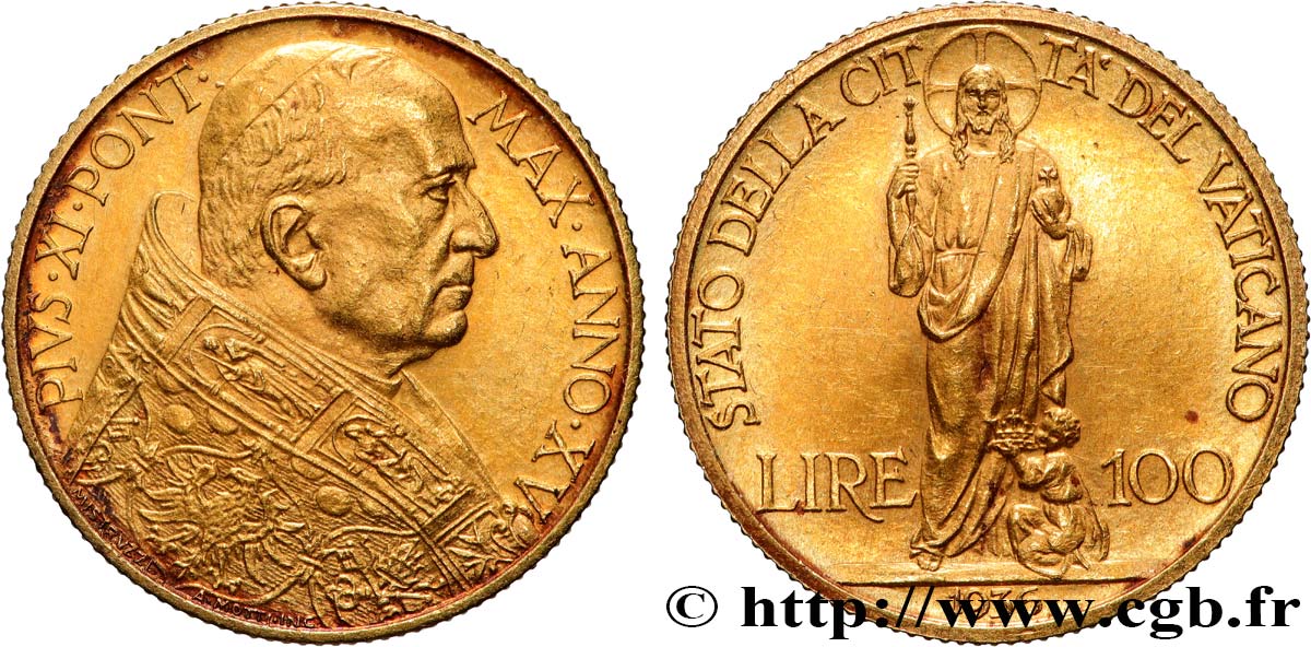 VATICANO - PIE XI (Achille Ratti) 100 Lire 1936 Rome SPL 