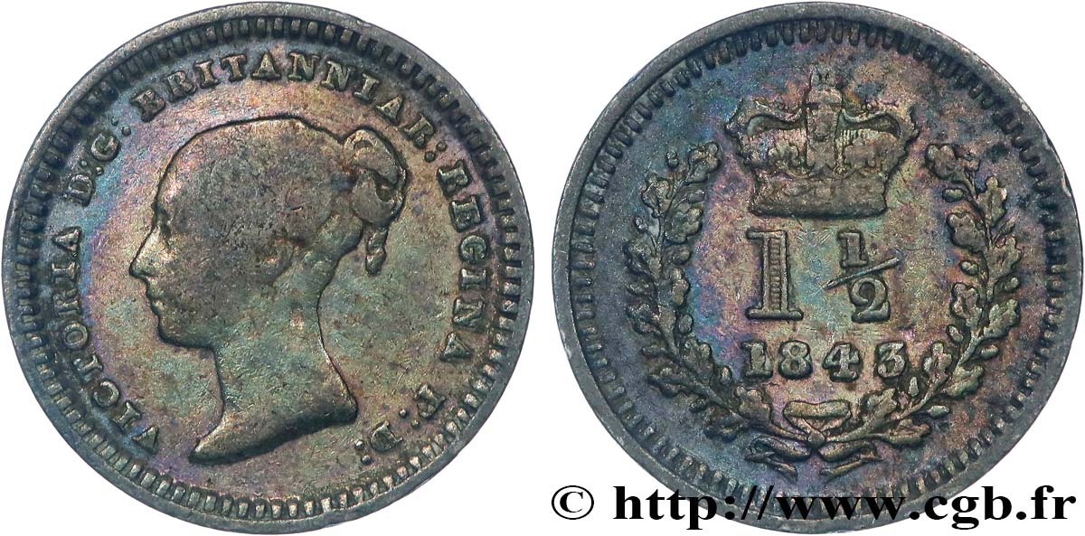 VEREINIGTEN KÖNIGREICH 1 1/2 Pence Victoria 1843  fSS 