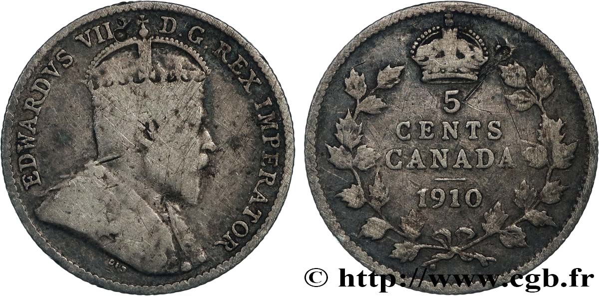 CANADA 5 Cents Édouard VII 1910  TB+ 