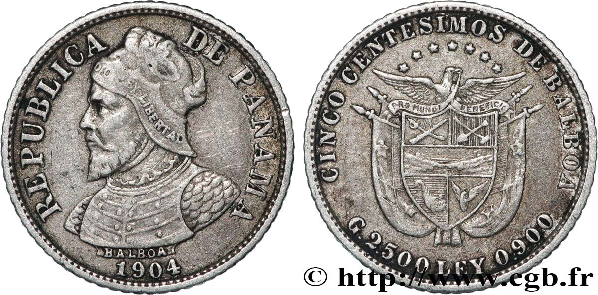 PANAMá 5 Centesimos Vasco Nunez de Balboa 1904  MBC+ 