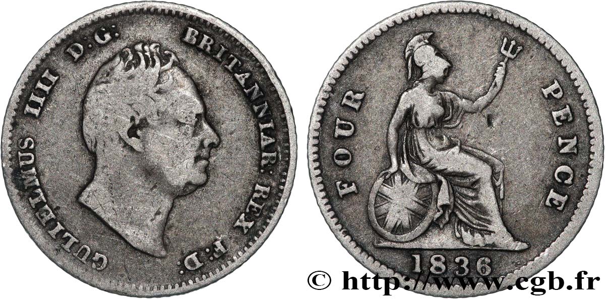 VEREINIGTEN KÖNIGREICH 4 Pence ou Groat Guillaume IV 1836  S 