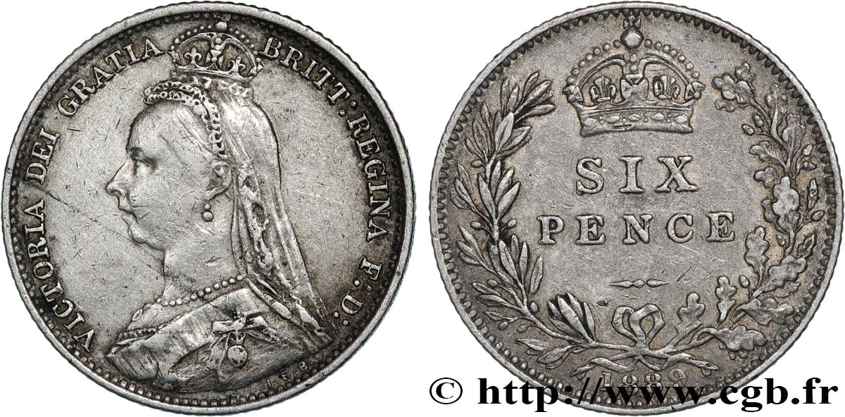 VEREINIGTEN KÖNIGREICH 6 Pence Victoria “buste du jubilé”  1889  SS 