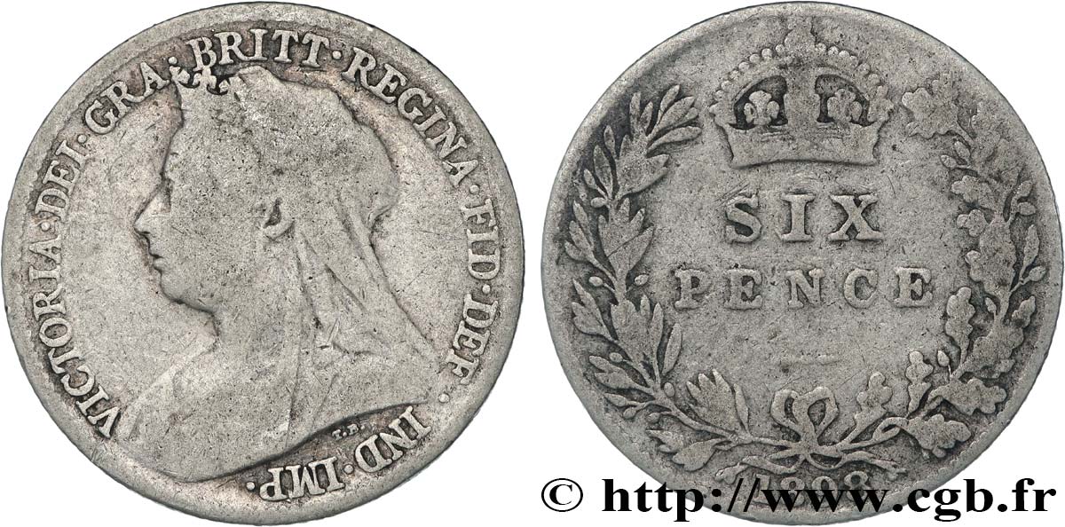 REINO UNIDO 6 Pence Victoria tête voilée 1898  BC+ 