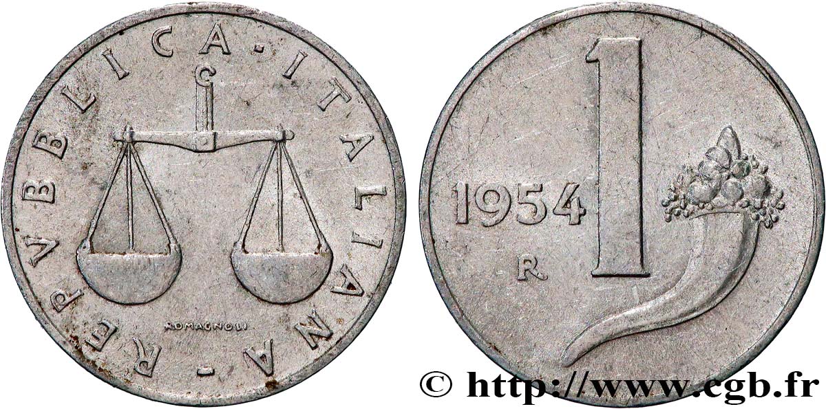 ITALIA 1 Lire 1954 Rome MS 