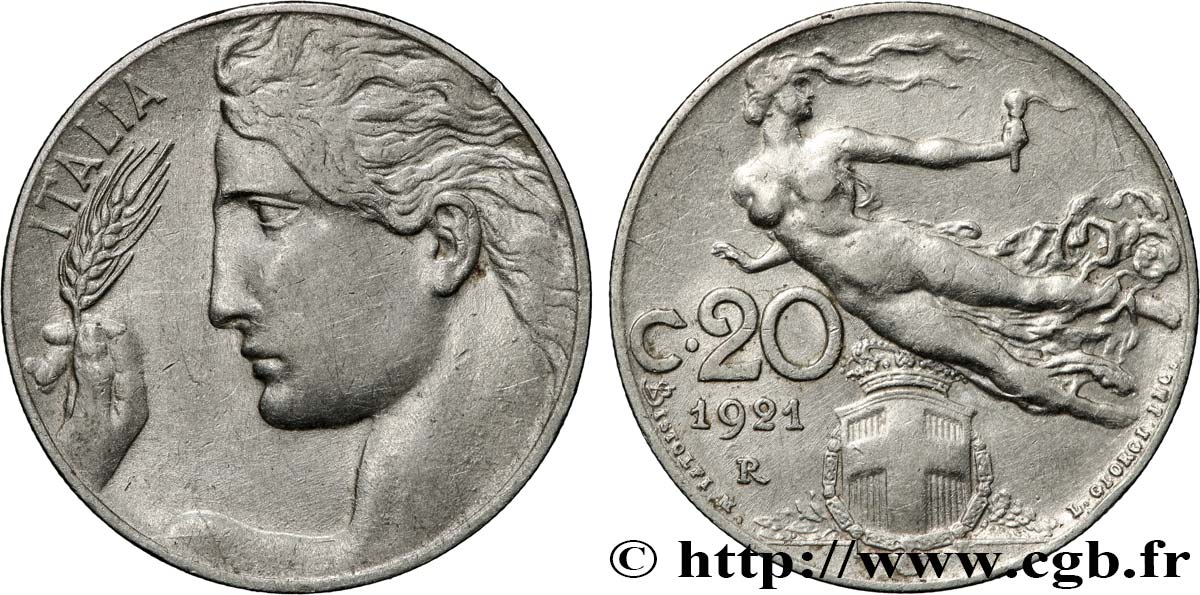 ITALIE 20 Centesimi  allégorie de la Liberté 1921 Rome SUP 