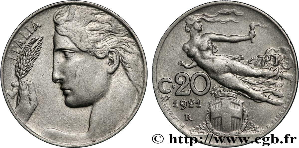 ITALIE 20 Centesimi  allégorie de la Liberté 1921 Rome SUP 