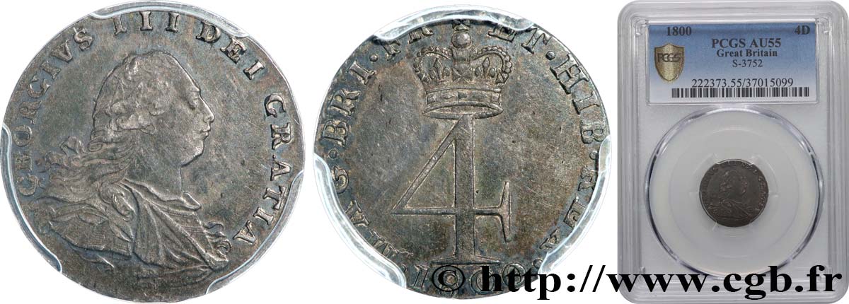 GREAT BRITAIN - GEORGE III 4 Pence 1800  AU55 PCGS