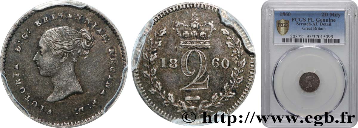 ROYAUME-UNI 2 Pence (Maundy Set) Victoria tête jeune 1860 Londres SUP PCGS