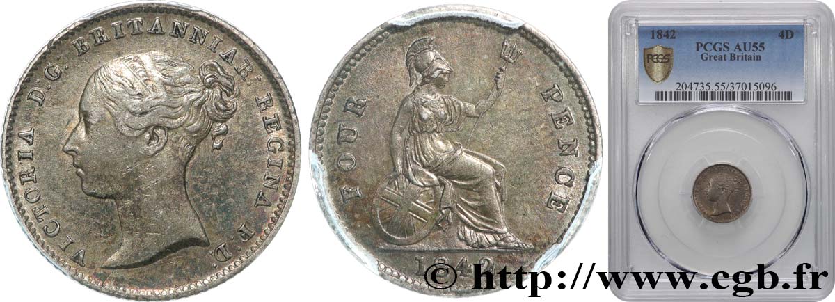 UNITED KINGDOM 4 Pence ou groat Victoria 1842 Londres AU55 PCGS