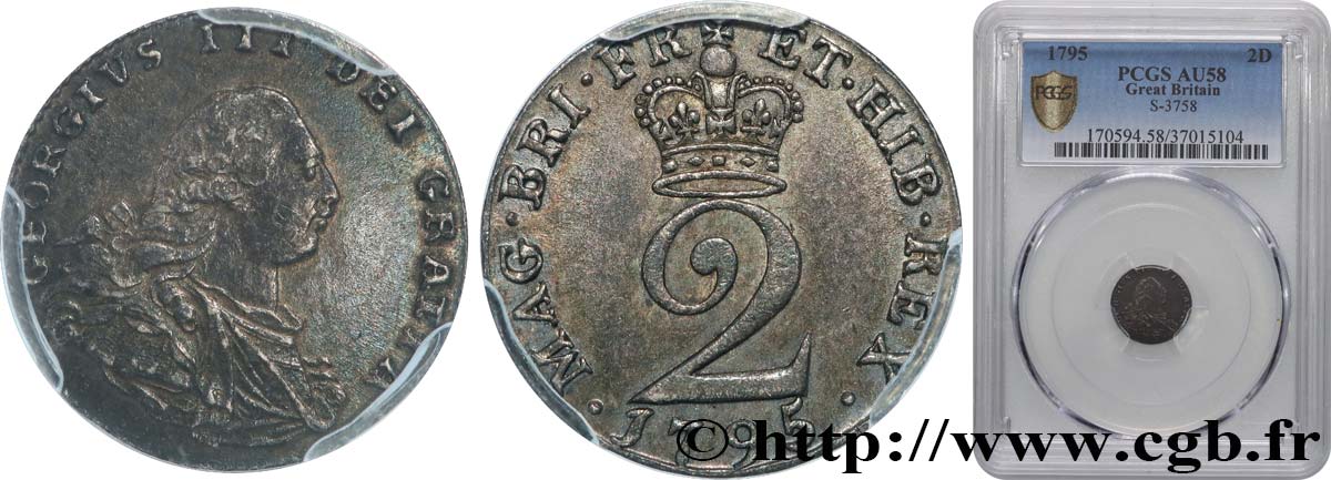 GRAN BRETAÑA - JORGE III 2 Pence  1795  EBC58 PCGS