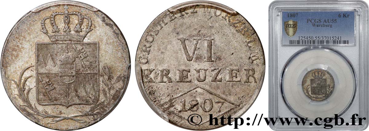 GERMANY - WÜRZBURG 6 Kreuzer Grand-duché de Wurtzbourg 1807  AU55 PCGS