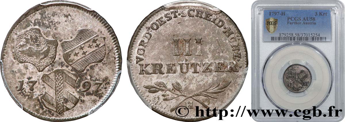 GERMANIA - FURTHER AUSTRIA 3 Kreuzer  1797 Günzburg - H SPL58 PCGS