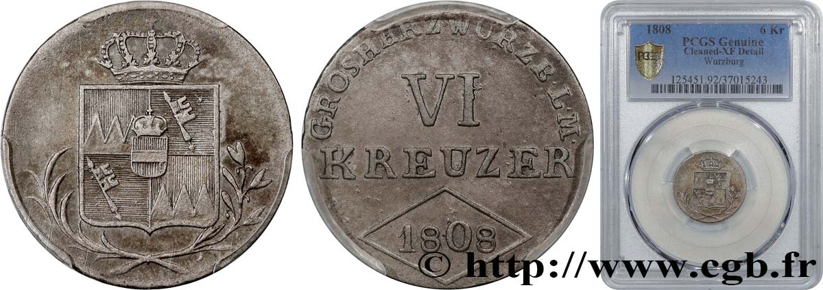 DEUTSCHLAND - WÜRZBURG 6 Kreuzer Grand-duché de Wurtzbourg 1808  SS PCGS