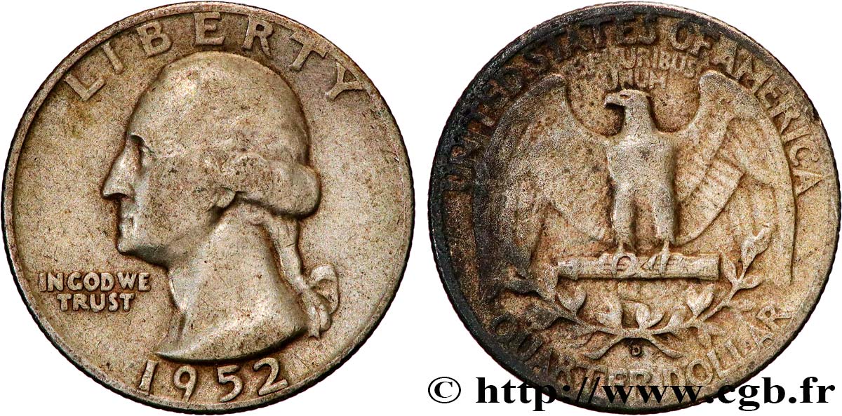 ÉTATS-UNIS D AMÉRIQUE 1/4 Dollar Georges Washington 1952 Denver - D TTB 