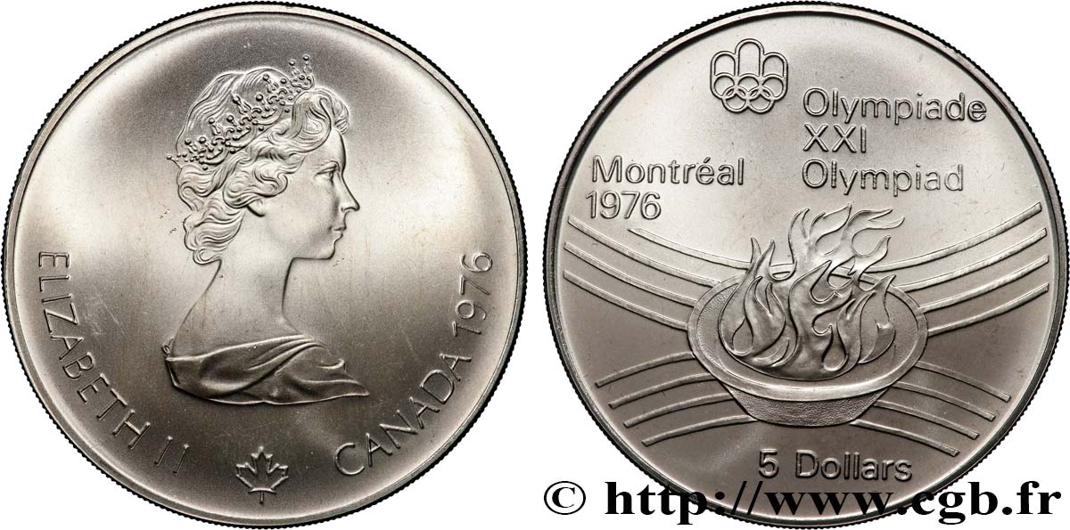 KANADA 5 Dollars JO Montréal 1976 flamme olympique 1976  fST 