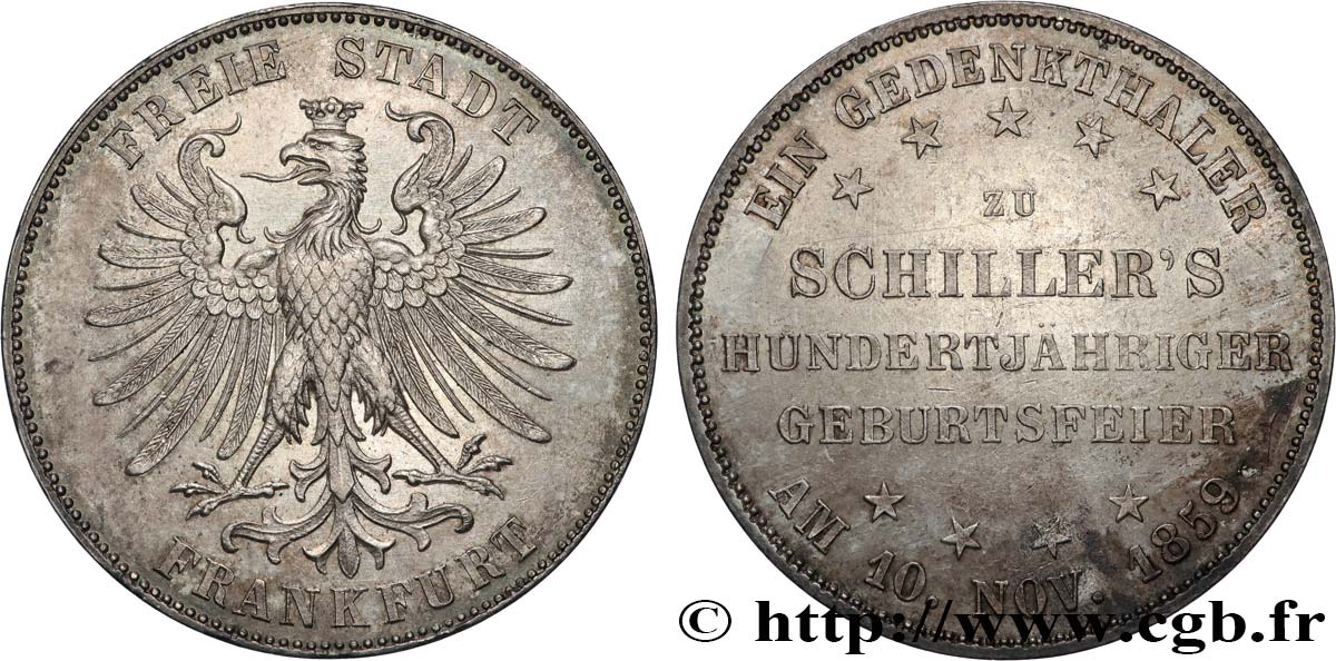 GERMANY - FREE CITY OF FRANKFURT 1 Thaler centenaire de Schiller 1859 Francfort AU 